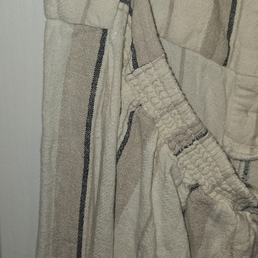 Indigo Rein Boho Beige and Black Striped Linen Blend Summer Jumpsuit Size Large - Picture 5 of 7